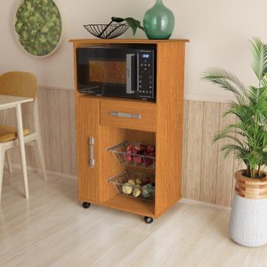 Balcão Alto Fruteira P/ Microondas P/ Forno Elétrico com Rodinhas Atl. 1 Porta + Gaveta Cor Nature a