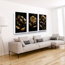 Ver imagem 2 de Quadro Decorativo 3 Peças Flor Dourada Luxo Moldura Grande