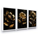 Ver imagem 1 de Quadro Decorativo 3 Peças Flor Dourada Luxo Moldura Grande