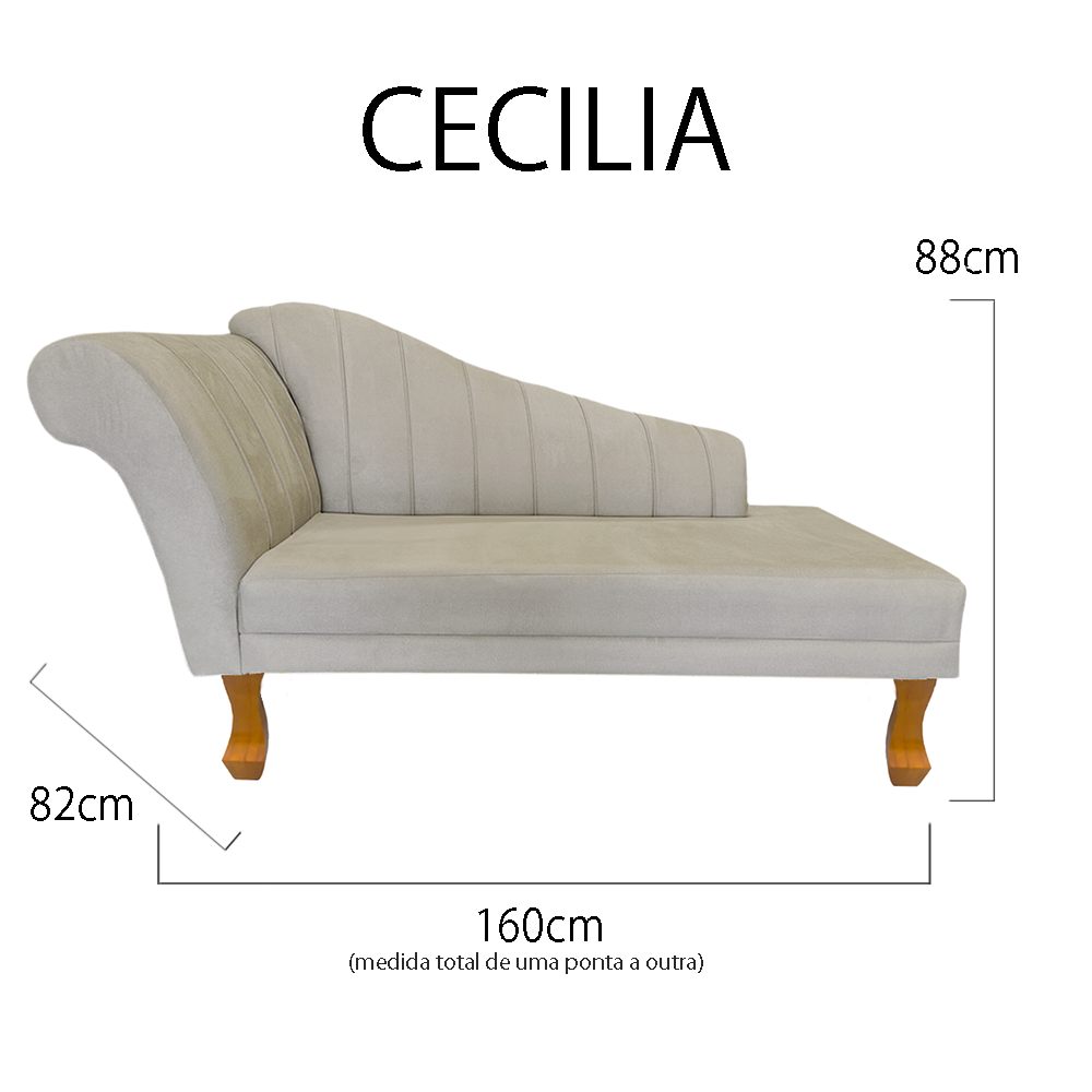 Recamier Cecília Estofado Direito com Pés Retrô Castanho Suede Bege - Dl Decor - 7