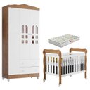 Ver imagem 1 de Berço Americano Lila e Guarda Roupa Infantil New Selena 3 Portas Branco Acetinado Amadeirado com Col