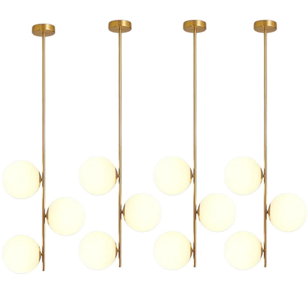 4 X Luminárias 82cm Pendente 3 Globos Vidro Jabuticaba Metal Dourado Teto Gimpo 4xkjdd-e-072-gold
