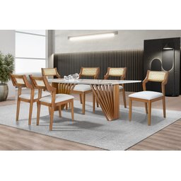Sala de Jantar com Vidro com 6 Cadeiras 2,0x1,0m - Panama - Mg Movelaria - 1