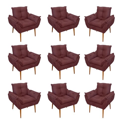 Kit 09 Cadeiras Poltronas Opala Clinica Salão Balaqui Decor Cor:Marsala