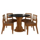 Ver imagem 1 de Mesa com 4 Cadeiras Redonda C/vidro Santorini Fre/pto/cor.carame - M.a Freijó/preto/corino