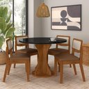 Ver imagem 2 de Mesa com 4 Cadeiras Redonda C/vidro Santorini Fre/pto/cor.carame - M.a Freijó/preto/corino