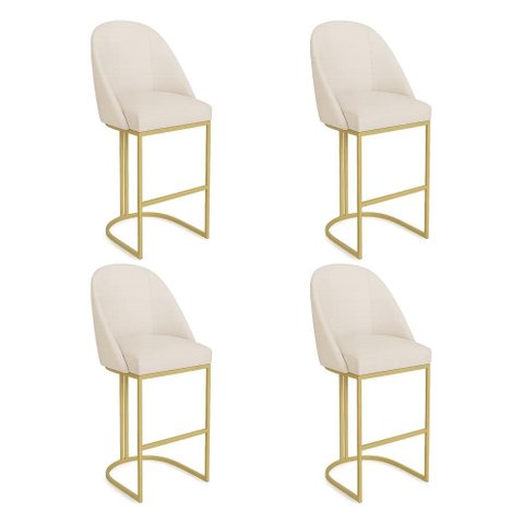 Kit 04 Banquetas Altas Bela Suede Base Metálica Industrial Dourado - Pallazio Cor:Bege
