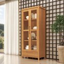Ver imagem 1 de Cristaleira para Sala de Jantar 2 Portas de Vidro 1 Gaveta Madeira Maciça Dunia F06 Rústico Claro