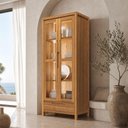 Ver imagem 3 de Cristaleira para Sala de Jantar 2 Portas de Vidro 1 Gaveta Madeira Maciça Dunia F06 Rústico Claro
