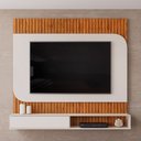 Ver imagem 1 de Painel Ripado TV 65 pol com Bancada Suspensa 150cm Ezra D05 Freijó Off White - Lyam Decor