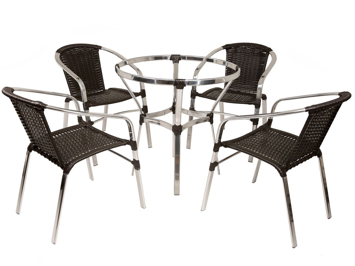 Jogo Cadeira de Área Emily 4 Peças, em Alumínio Polido e Fibra Sintética -  Cappuccino no Shoptime