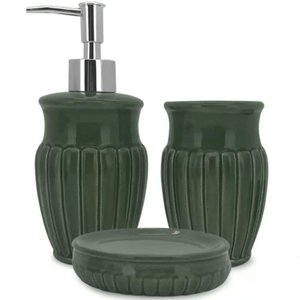 Jogo com 3 Peças para Banheiro em Cerâmica Marine Green 325 Ml - Mimo Style - Bh20107