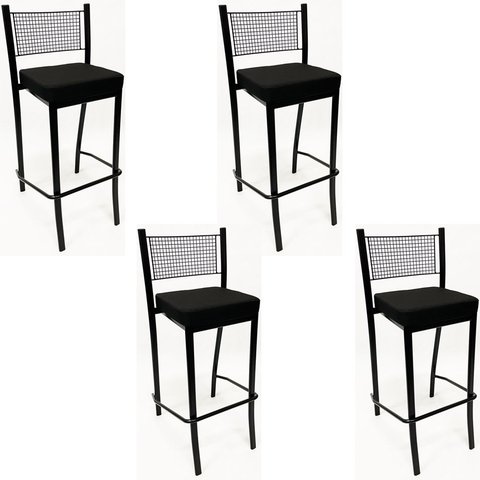 Kit 4 Banquetas para cozinha Empilhável preta assento em linho cor preto altura 65cm - Poltronas