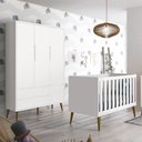 Ver imagem 2 de Jogo de Quarto Infantil Theo Retrô Guarda Roupa 3 Portas e Berço Branco com Pés Amadeirado - Reller