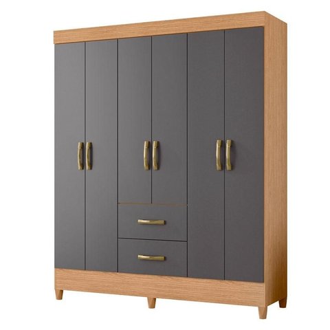 Guarda Roupa Casal Mobi 06 Portas Freijo Titanium - Móveis Albatroz