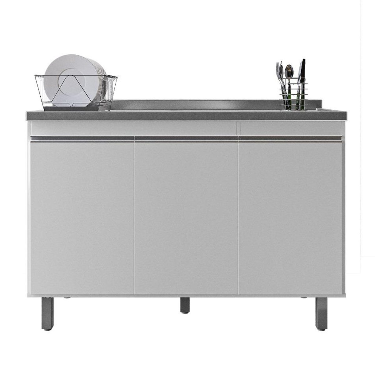 Gabinete para Cozinha 3 Portas Malu Branco 120cm sem Tampo Nathan ...