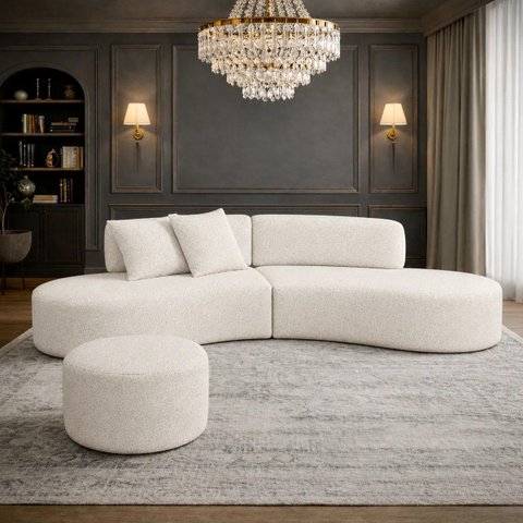 Sofá Curvo Orgânico Virginia 300cm Luxo Sala Boucle Bege