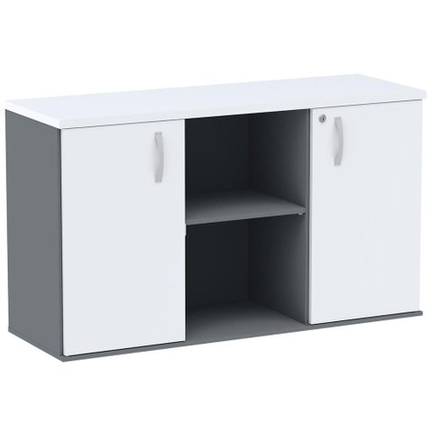 Armário Baixo Credenza PE25 Pandin 121,50 cm (largura) em MDP Cor Grafito e Branco