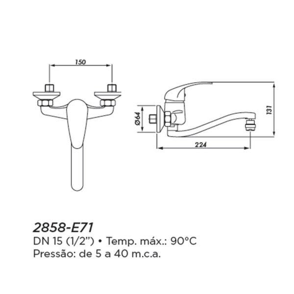 Misturador Monocomando para Cozinha de Parede Eternit Alden 2858 - E71 1/2" - 2