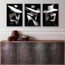 Ver imagem 2 de Kit 3 Quadros Decorativos Fashion Damas em Preto e Branco 45x34cm:madeira Branca