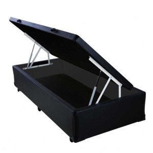 Cama Box Baú Solteiro em Corino Preto com Pistão - 88x188