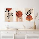 Ver imagem 1 de Kit 3 Quadros Bohos Folhas e Círculos Terracota 45x34cm:madeira Branca