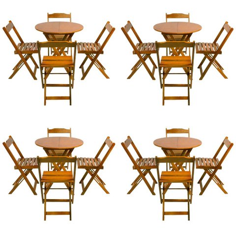 Kit 4 Conjuntos de Mesa Dobravel 70x70 Tampo Redondo em Madeira Padrao com 4 Cadeiras - Mel