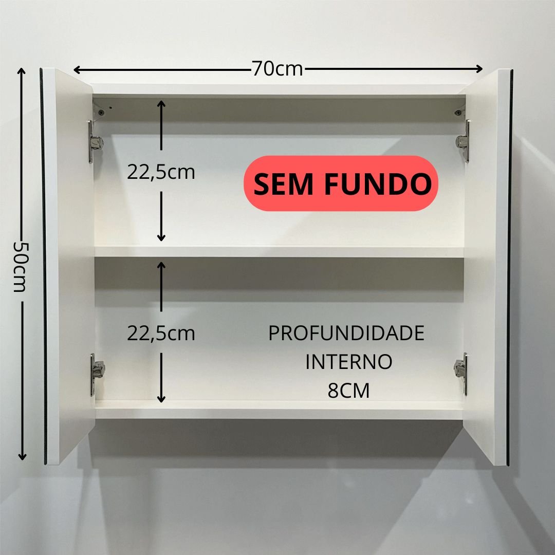 Espelho para Banheiro Armário 2 Portas - 70cm - 4