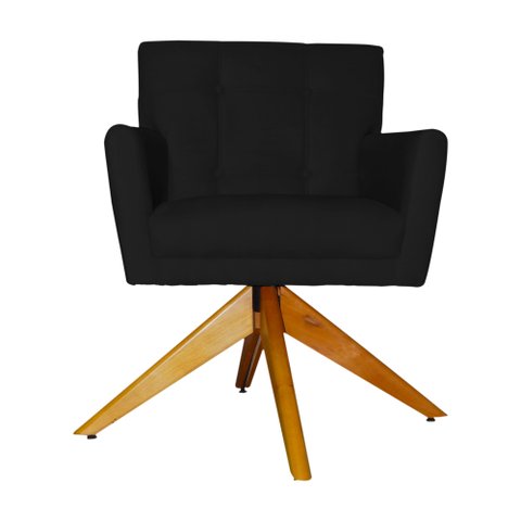 Poltrona Decorativa Onix Pés Giratório de Madeira Suede Preto - DS Estofados