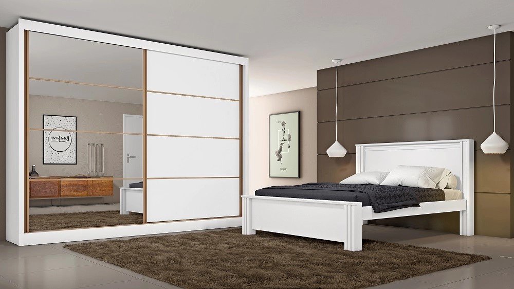 Guarda Roupa 2 Portas Correr 6 Gav 2.28m Servilha Mdf 15/15 C/1 Esp C/pe Branco A237xl228xp56 Madema