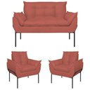 Ver imagem 1 de Kit 02 Poltronas + Namoradeira Reforçada Opala Metal Preto Rosa