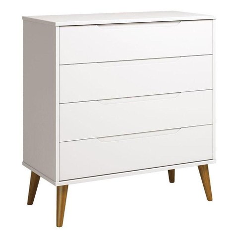 Cômoda Gaveteiro Retrô Elfe Branco Acetinado Amadeirado - Reller