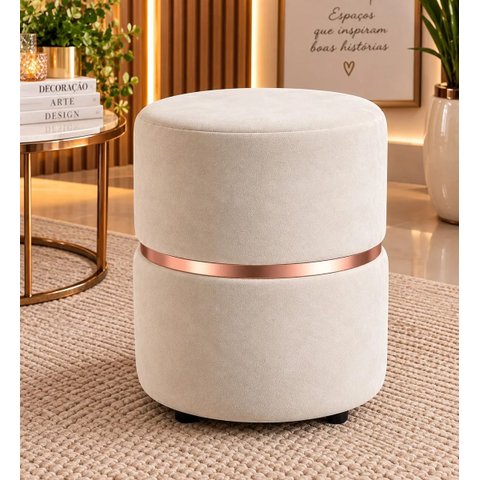 Puff com Cinta no Meio Rose Gold, Cor Palha Veludo - Let Móveis
