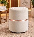 Ver imagem 1 de Puff com Cinta no Meio Rose Gold, Cor Palha Veludo - Let Móveis