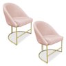 Kit 02 Cadeiras Poltrona de Jantar Bela Suede Rosa Bebê Base Metálica Industrial Dourado - Pallazio - 1