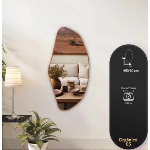 Espelho Decorativo Orgânico 05 com Moldura Lâmina de Madeira