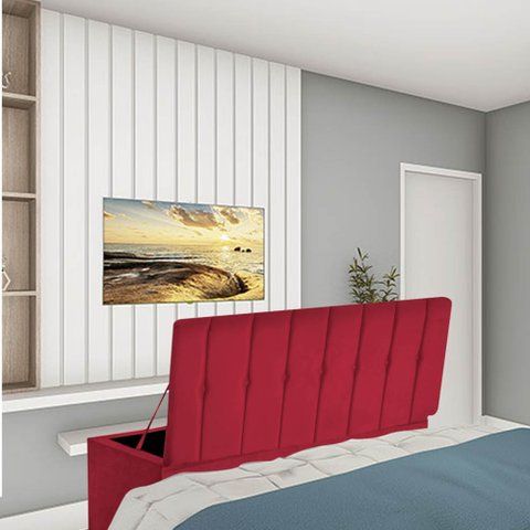 Calçadeira Baú Recamier Casal 140CM Kiara Courino Vermelho - D A DECOR