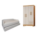 Ver imagem 1 de Conjunto Quarto Sofá-Cama Duo + Guarda-Roupa Paris Casal 4 Portas 2 Gavetas com 2 Colchões - Branco