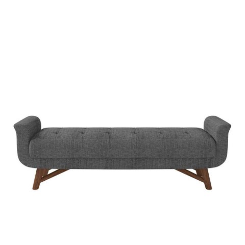 Puff Recamier Decorativo com Pés em Madeira 160 cm Itália P05 Linho Cinza Escuro - Lyam Decor