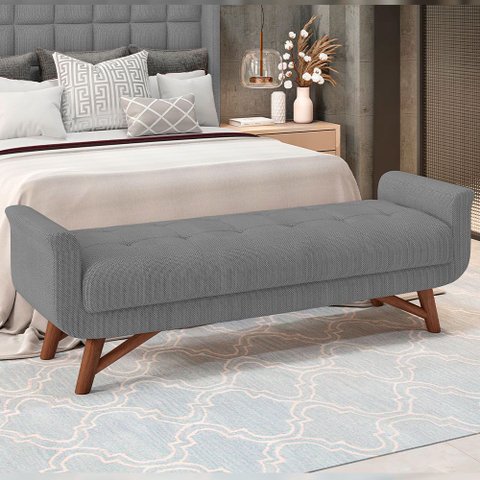 Puff Recamier Decorativo com Pés em Madeira 160 cm Itália P05 Linho Cinza Escuro - Lyam Decor