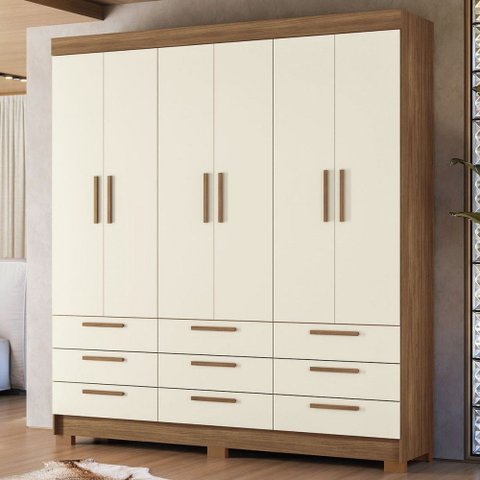 Guarda-roupa Casal Marilena 6 Portas 9 Gavetas Jatoba/areia - Pnr Móveis