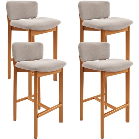 Kit 04 Banquetas Alta para Cozinha Sala de Jantar Bar Dara L02 Bouclê Creme - Lyam Decor