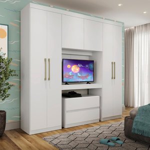 Guarda Roupa Infantil 6 Portas, 2 Gavetas, Painel de Tv 32 Polegadas e Gaveteiro Porto Móveis Carraro