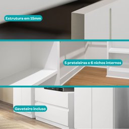 Guarda Roupa Infantil 6 Portas, 2 Gavetas, Painel de Tv 32 Polegadas e Gaveteiro Porto Móveis Carraro - 9