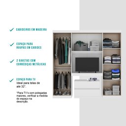 Guarda Roupa Infantil 6 Portas, 2 Gavetas, Painel de Tv 32 Polegadas e Gaveteiro Porto Móveis Carraro - 7