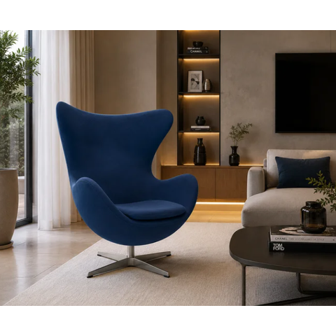Poltrona Egg em Tecido Suede Azul