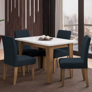 Conjunto de Mesa Sala de Jantar Miami com 4 Cadeiras Trieste Suede 1,20m Cedro/off White/chumbo