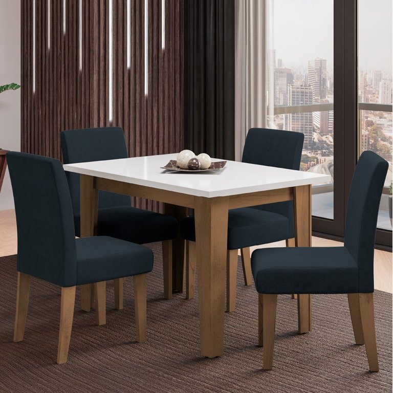 Conjunto de Mesa Sala de Jantar Miami com 4 Cadeiras Trieste Suede 1,20m Cedro/off White/chumbo