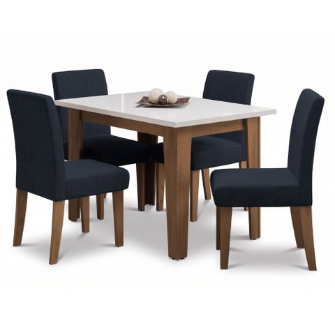 Conjunto de Mesa Sala de Jantar Miami com 4 Cadeiras Trieste Suede 1,20m Cedro/Off White/Chumbo