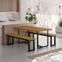 Ver imagem 7 de Conjunto 160x90cm Tampo em MDF com 2 Bancos Imperatriz Marrom/Preto/Nature